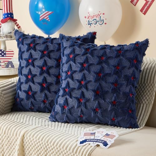 4th of July Pillow Covers Set of 2 - Color 7, 18x18 Inch Star Design