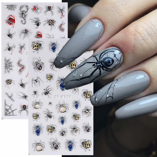 SWEET TREND Halloween Nail Stickers – 3 Sheets 5D Embossed Self-Adhesive Decals