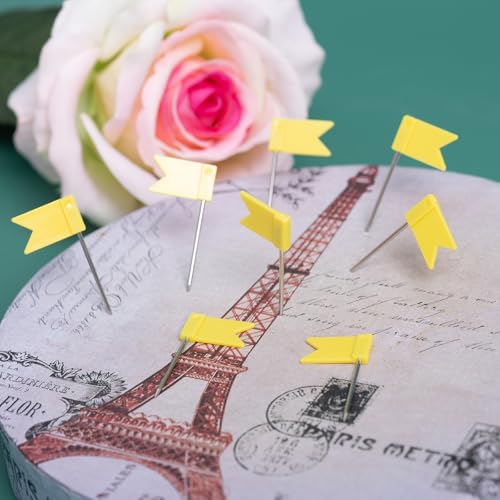 50 Yellow Flag Decorative Push Pins for Office & Travel Maps