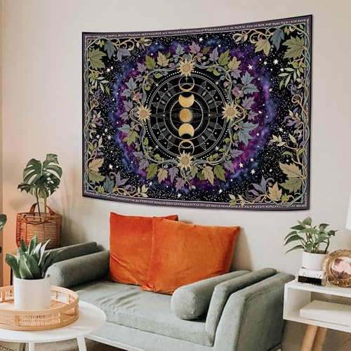 Boho Moon Phase Tapestry - Cosmic Purple 48" x 36" Decor