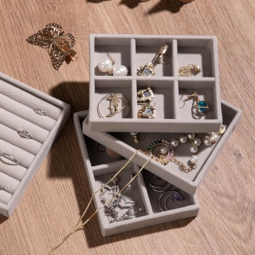 Frebeauty Velvet Jewelry Drawer Organizer, 7 Slot Ring Trays, 2 Pack, Beige