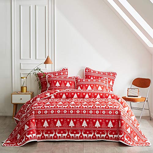 Christmas Quilt Set Twin Deer Snowflake Reversible Microfiber Bedspread - 68x86, 1 Quilt + Pillow Sham