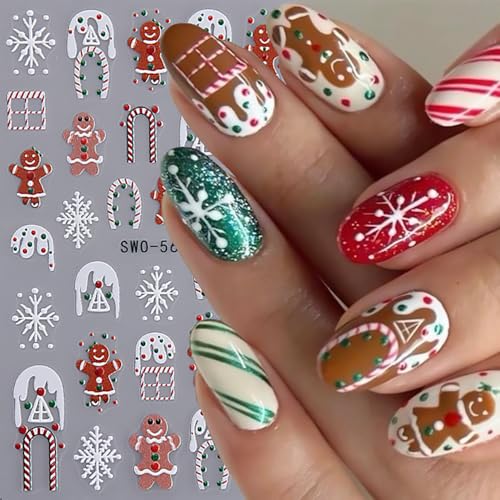 5D Christmas Nail Stickers Embossed Snowflake Decals 4 Sheets