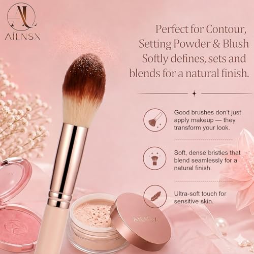 AILNSX Large Powder Makeup Brush - Fluffy Synthetic Face Brush for Setting Powder, Blush and Bronzer with Pink Handle