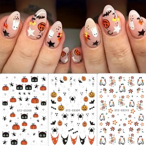 Halloween Nail Stickers 6-Sheet 3D Self-Adhesive Ghost Pumpkin & Black Cat Nail Art Decals