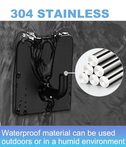 5-Pack Adhesive Towel Hooks, Black Stainless Steel Heavy Duty Wall Hooks