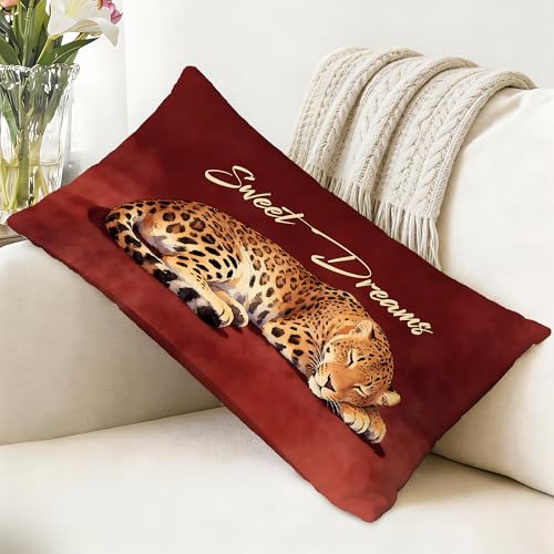Burgundy Cheetah Pillow Cover 12x20 - White-Leopard Variant