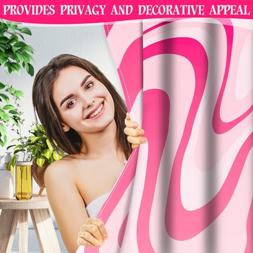 Pink Wavy Swirl Shower Curtain - 72x72 Inch Preppy Aesthetic Bathroom Decor