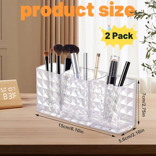 IIDEA 2-Pc Acrylic Makeup Brush Holder, 3-Compartment Cosmetic Organizer - White
