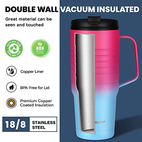 24 oz Travel Mug with Handle - Stainless Steel Vacuum Insulated Coffee Cup, Leakproof Lid, BPA-Free, Sorbet