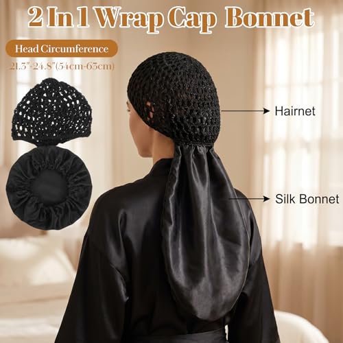 RAHHLIZS 2-in-1 Satin Sleep Bonnet & Adjustable Wrap Cap - 2 Pack