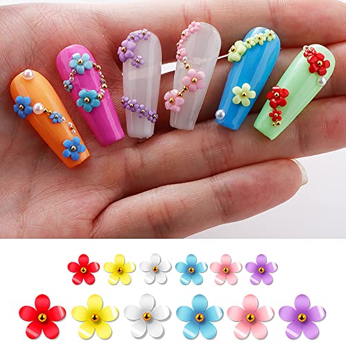 3D Acrylic Flower Nail Charms with Pearls and Rhinestones for DIY Nail Art