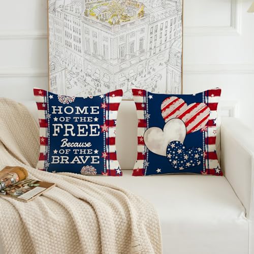 Patriotic 4th of July Throw Pillow Covers - Set of 2, 18x18 Inch