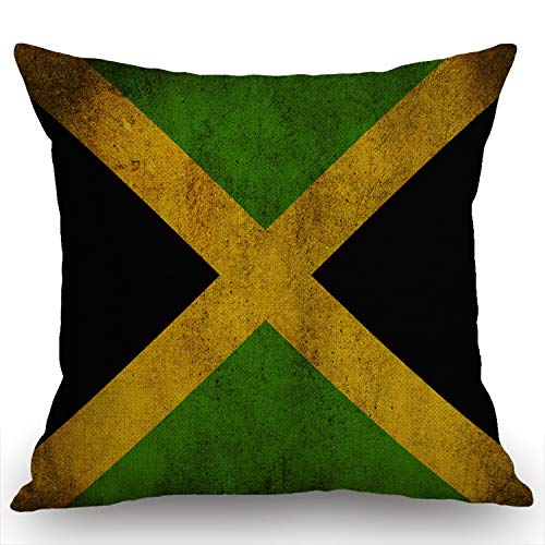 Jamaican Flag Vintage Style Throw Pillow Cover - 18x18 Cotton Linen