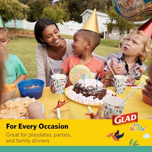 Glad Kids Disposable Paper Cups, Dinosaur Design, 9 Oz, 20 Count