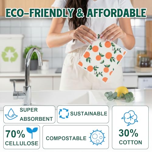 Lsnisni Swedish Dishcloths 6-Pack - Reusable Fruit Print Cleaning Cloths