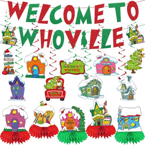 Christmas Banner Set with Snow Village & Holiday Decor - Red & Green