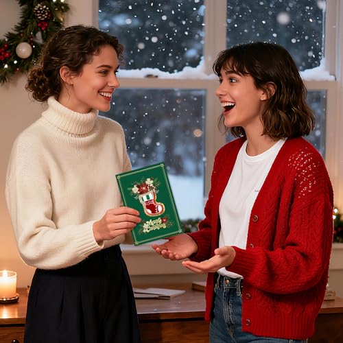 Embroidered Christmas Card with Stocking & Gold Envelope