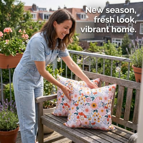 20x20 Waterproof Floral Outdoor Pillow Covers - Set of 2