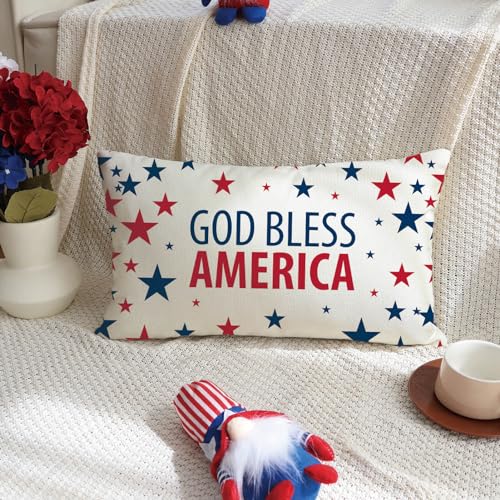 God Bless America Patriotic Throw Pillow Cover - 12x20 Inch