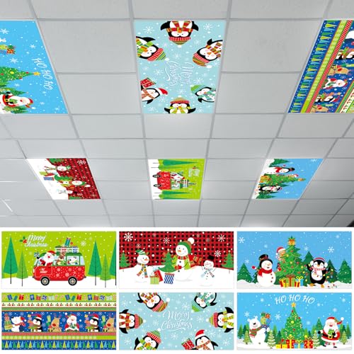 Magnetic Fluorescent Light Covers for Classroom Ceiling Lights - Christmas Snowman Decor, 4x2 Feet, Pack of 6