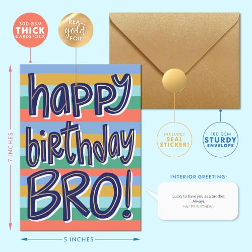 Happy Birthday Brother Card with Gold Foil & Kraft Envelope – Luxury Sibling Greeting