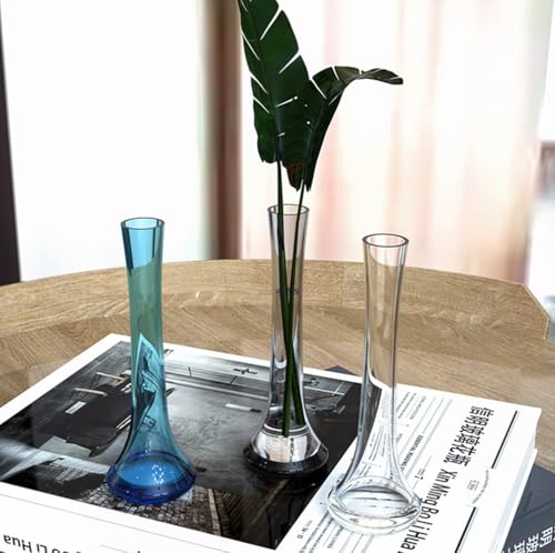 Transparent Clear Glass Bud Vase - 9.8 Inch Tall Round Bottom