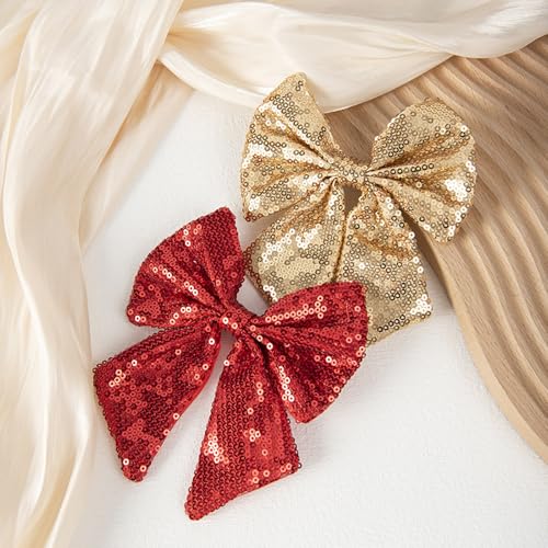 ZOONAI Sequin Glitter Hair Bow Clip - Sparkling Red Bowknot for Girls