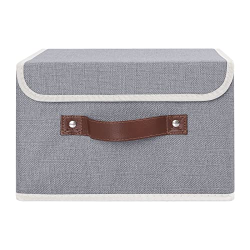 Small Gray Fabric Storage Box Bin with Lid - ANMINY 10"x8"x7"