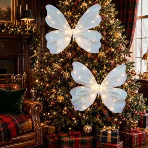 Large Christmas Butterfly Tree Topper - 3D LED Decor for Holiday Tree