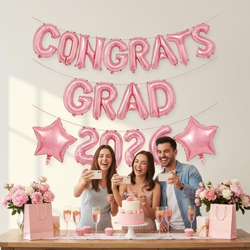 16-Inch Rose Gold Graduation Balloons 2026 - Congrats Grad Banner