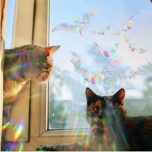 45PCS Halloween Bat Anti-Collision Window Decals, Rainbow Vinyl Bird Deterrent