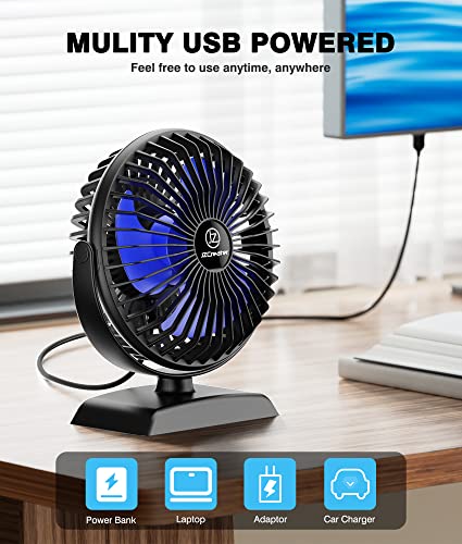 JZCreater USB Desk Fan - 360° Rotating, Quiet, 3 Speeds, Compact