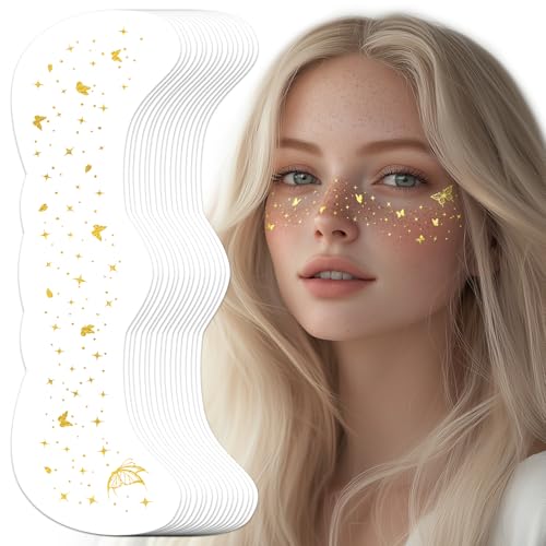 EMOME Gold Glitter Freckle Face Tattoos - 16 PCS Sparkle Makeup Patches