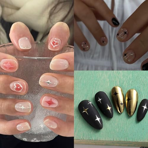 Star Nail Stickers 6 Sheets Self-Adhesive Holographic Gold Silver Decals