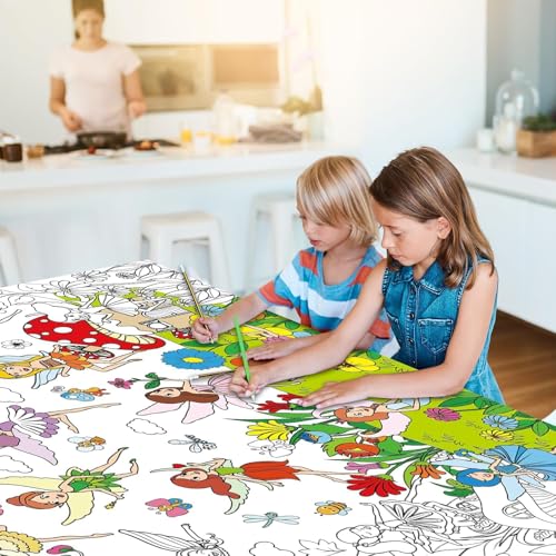 Giant Fairy Garden Coloring Poster - Large 31.5" x 43" Floral Tablecloth