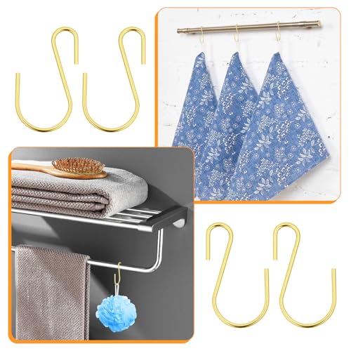LIQWEI 60 Pcs 1-Inch S Hooks for Hanging, Gold Metal Utility Hooks