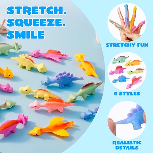 JOYIN 24 Pcs Dinosaur Flinger Toys - Stretchy Flying Slingshots