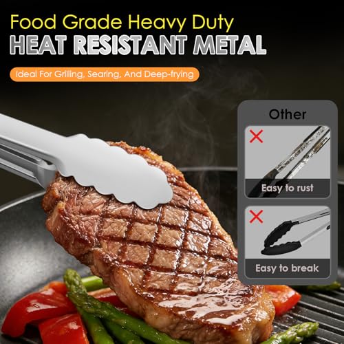 Stainless Steel Kitchen Tongs Set - 9" & 12" Heat Resistant with Silicone Grip
