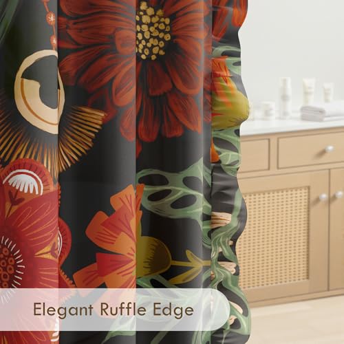 Crimson Shadow Boho Floral Shower Curtain Set - 72x72 Waterproof with Hooks