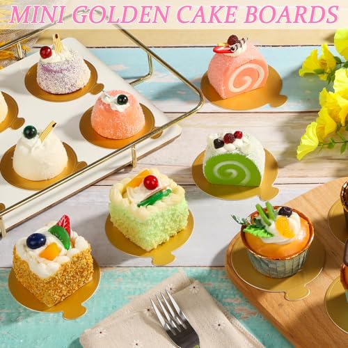 120 PCS Mini Cake Boards - Gold Round Mousse & Cupcake Bases (3.15" & 3.5")