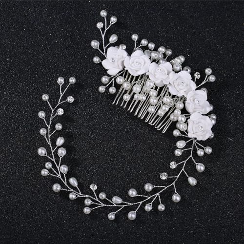 Pearl Flower Wedding Hair Comb White Bridal Side Hair Piece Accessories