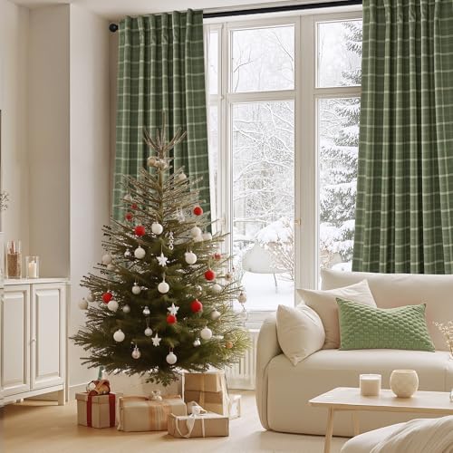 NICETOWN Gingham Blackout Curtains - Olive Green & White, 26"W x 24"L, Pack of 2 - Rod Pocket & Back Tab