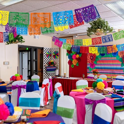 Cinco De Mayo Party Banner - 18 FT Colorful Papel Picado Decor