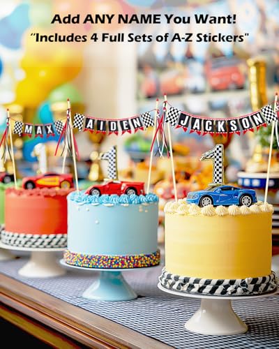 Custom Race Car Cake Topper – Personalized Checkered Flag Party Decor