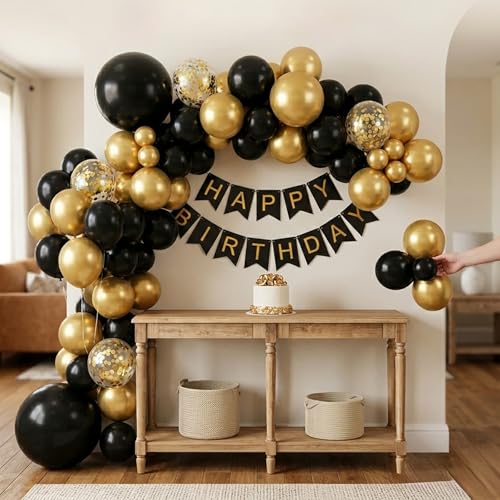 Black and Gold Balloon Garland Arch Kit - 113pcs Set