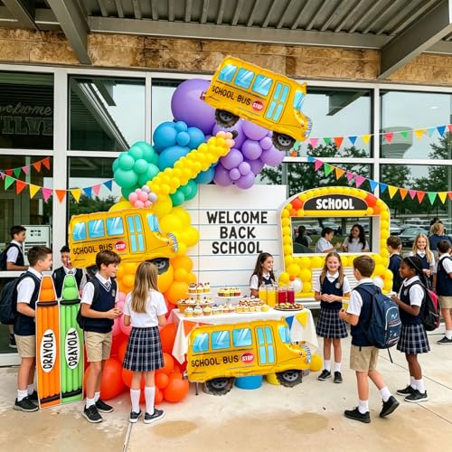 Large Yellow School Bus Foil Balloons - 4 Pack for Back to School Parties