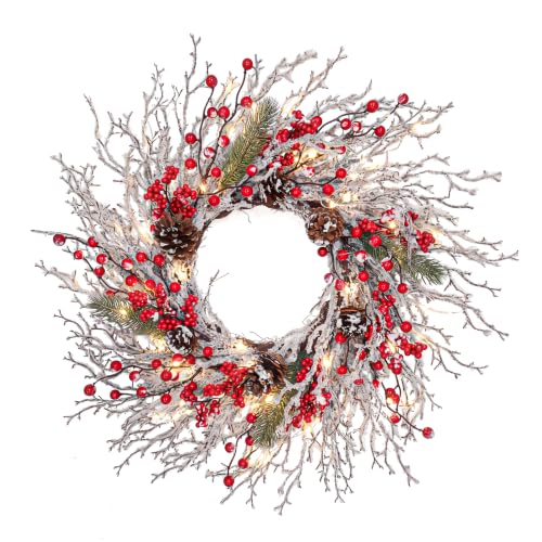 22-Inch Christmas Wreath for Front Door with Branch Variation - Pre-Lit Holiday Decor