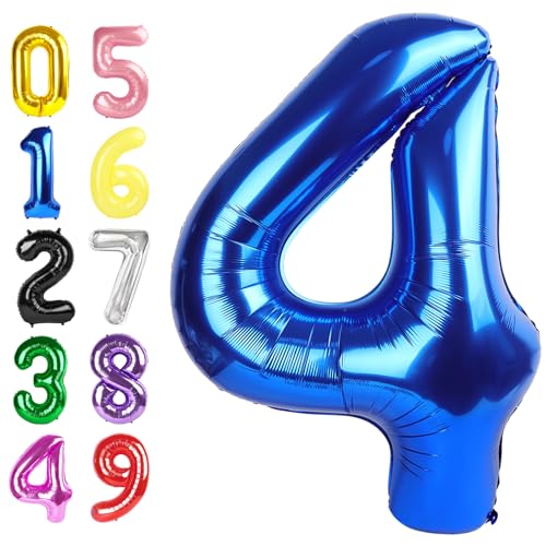 40 Inch Blue Number Balloon for 4th Birthday Party Decorations