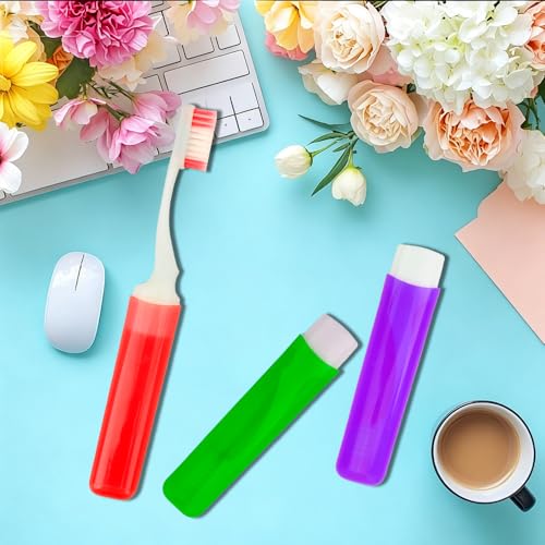 Foldable Travel Toothbrush Set 3-Pack Portable Camping Toothbrush with Case